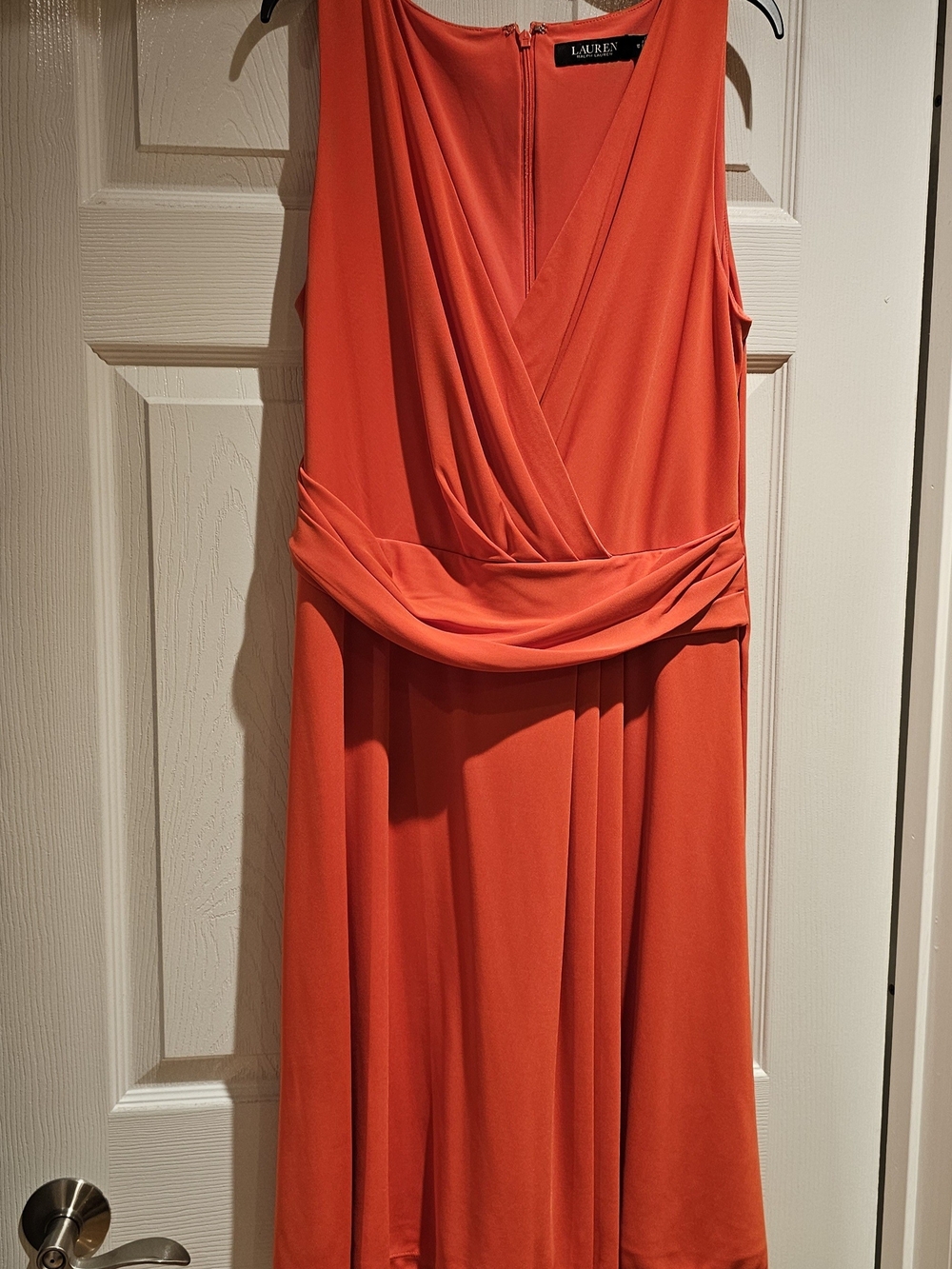 Ralph Lauren Coral-Orange Sleeveless Wrap-Front Midi Dress